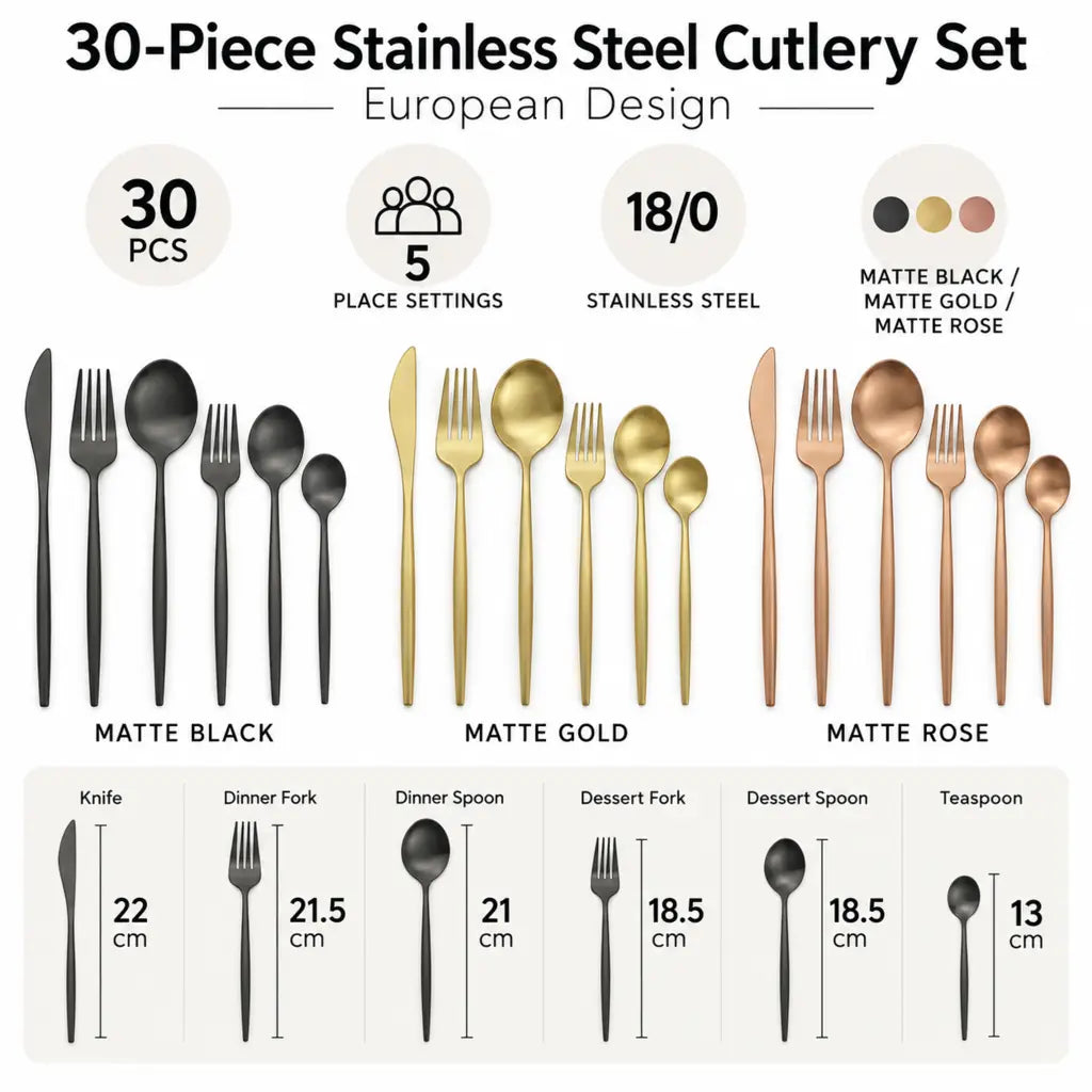 30-Piece Stainless Steel Cutlery Set – European Design