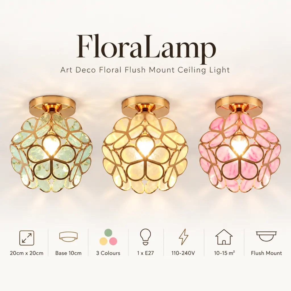 Art Deco Floral Flush Mount Ceiling Light | FloraLamp