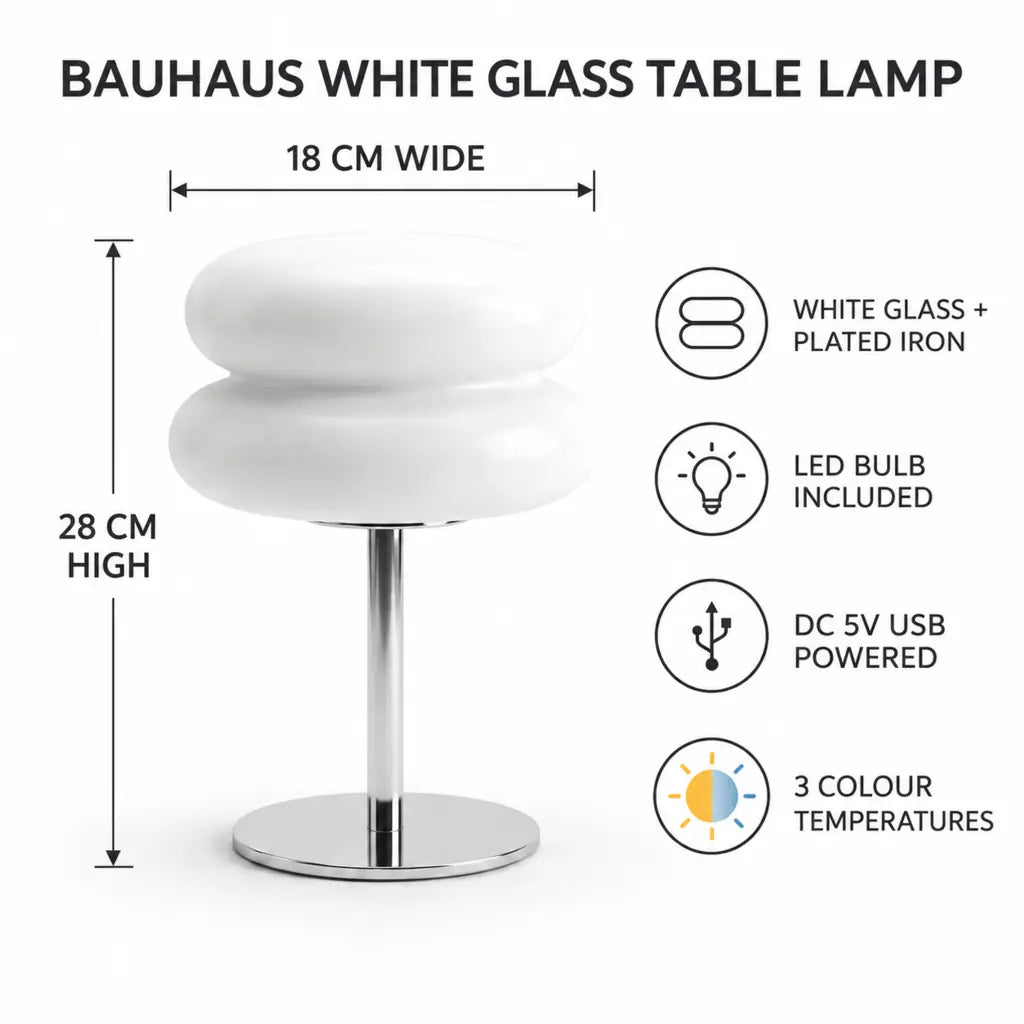 Bauhaus White Glass Table Lamp