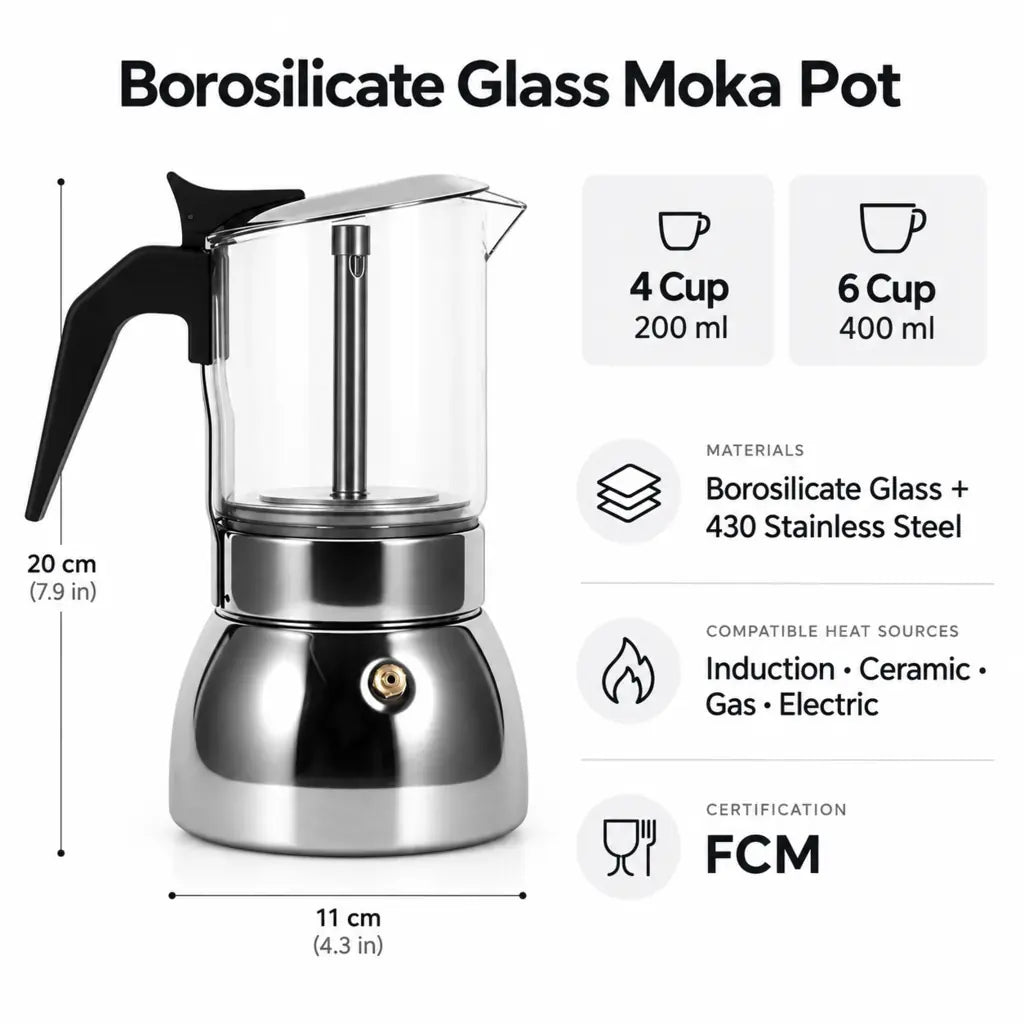 Borosilicate Glass Moka Pot – Stovetop Espresso Maker