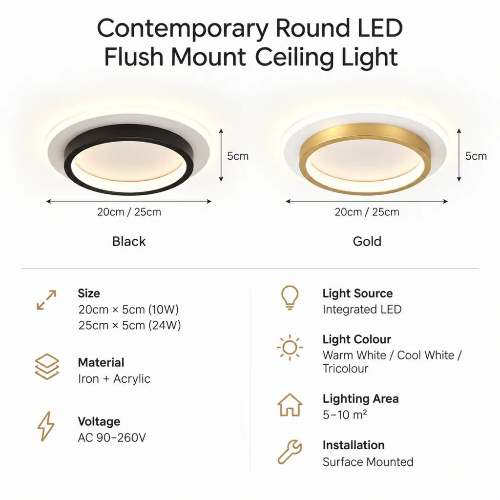 Contemporary Round LED Flush Mount Ceiling Light