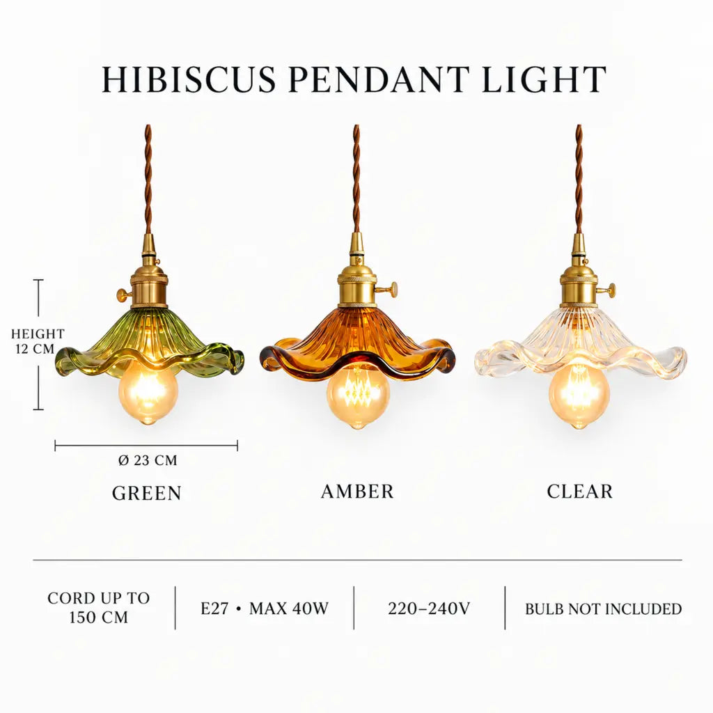 Hibiscus Flower Vintage Glass Pendant Light