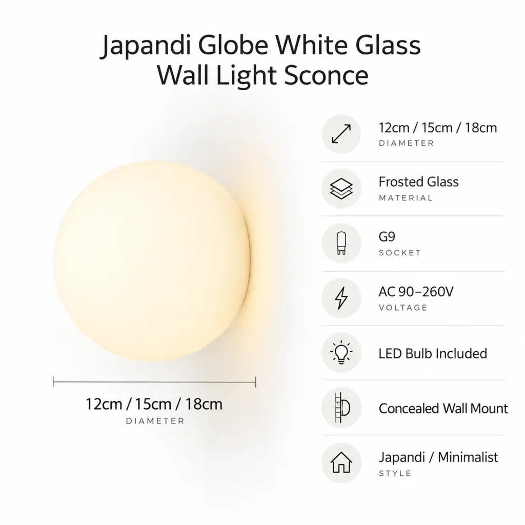 Japandi Globe White Glass Wall Light Sconce