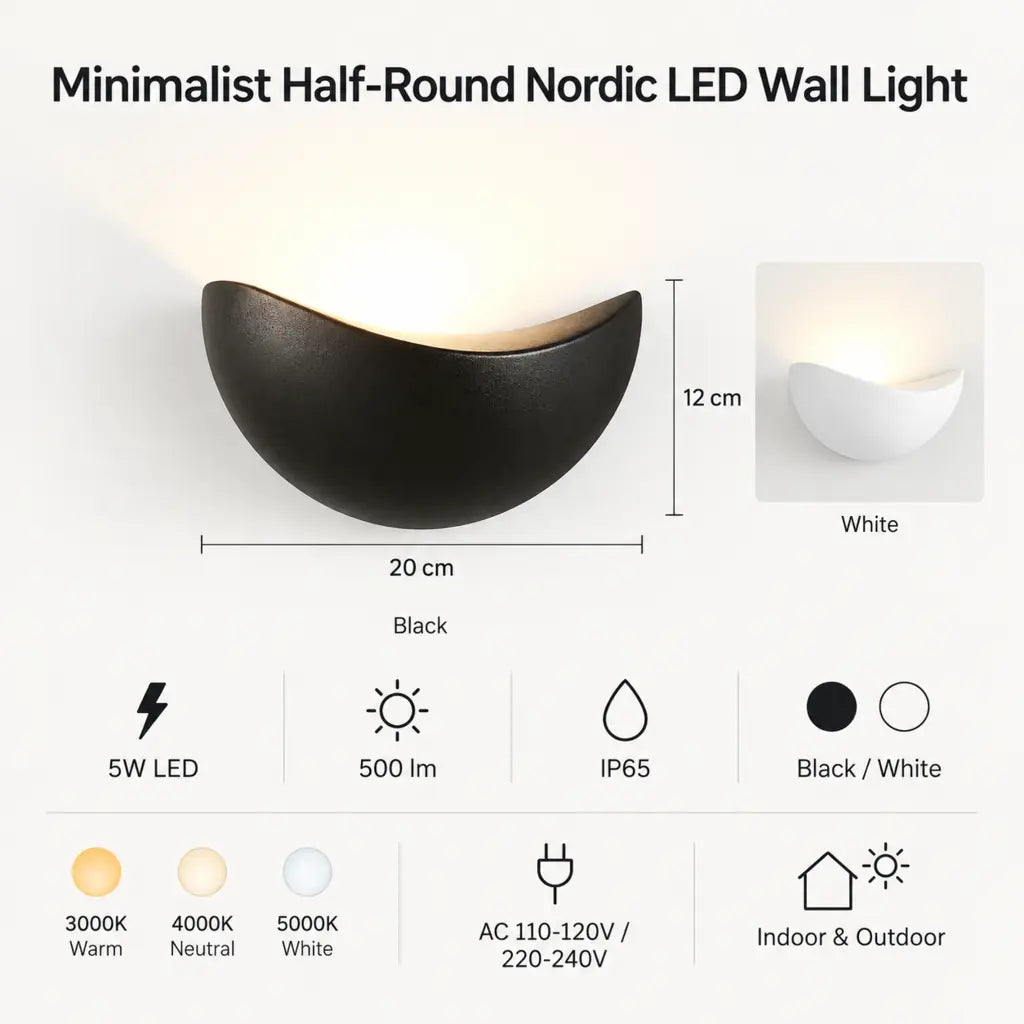 Minimalist Half-Round Nordic LED Wall Light