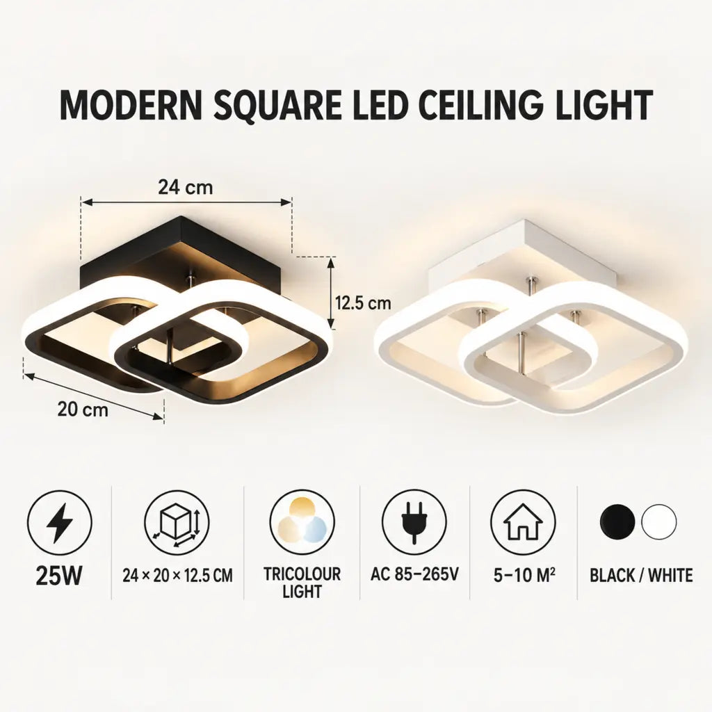 Modern Square LED Semi Flush Mount Ceiling Light