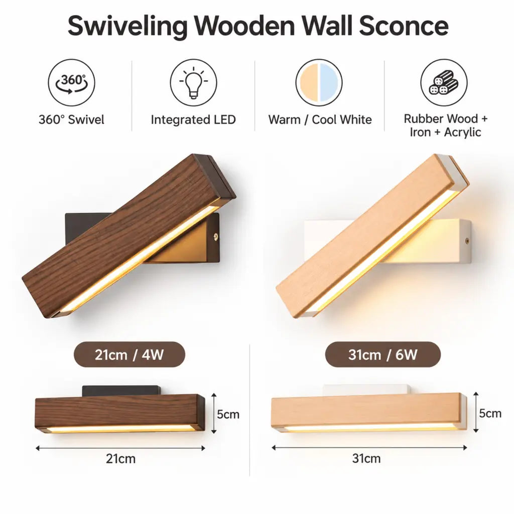Swiveling Wooden Wall Sconce