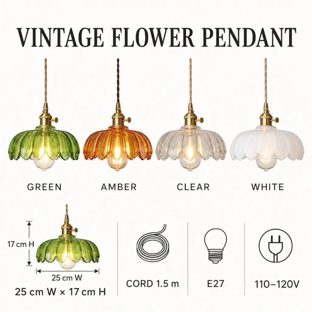 Vintage Flower-Shaped Scalloped Glass Hanging Lamp