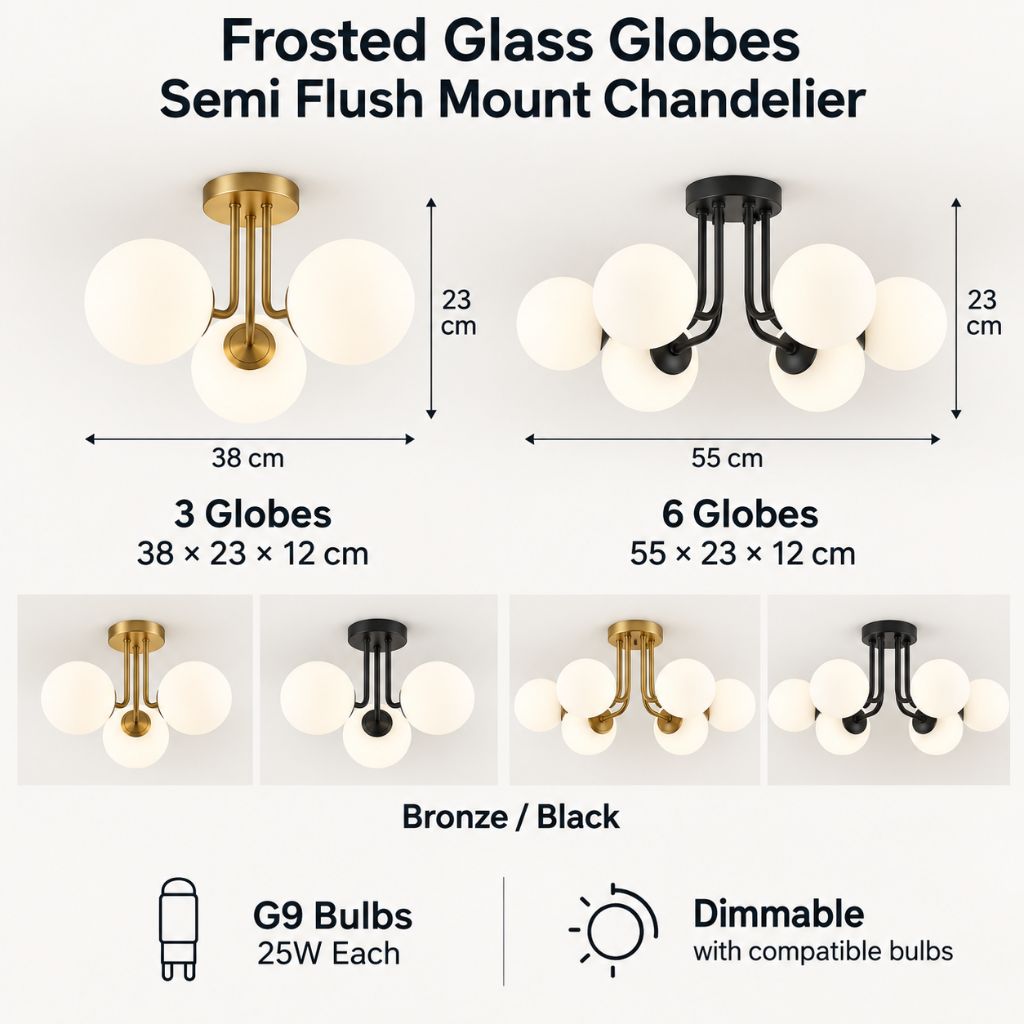 Frosted Glass Globes Semi Flush Mount Chandelier