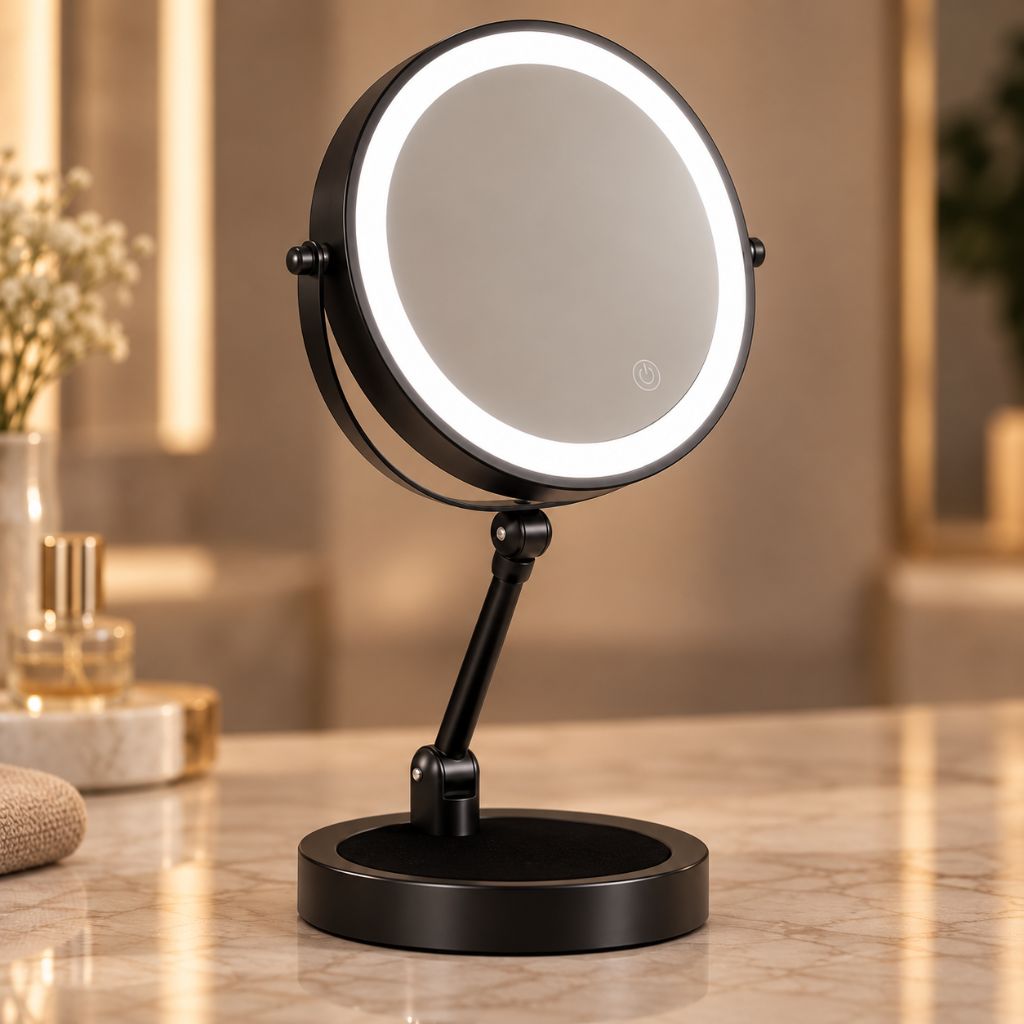 Lighted Tabletop Makeup Mirror with 10x Magnification & Touch Control