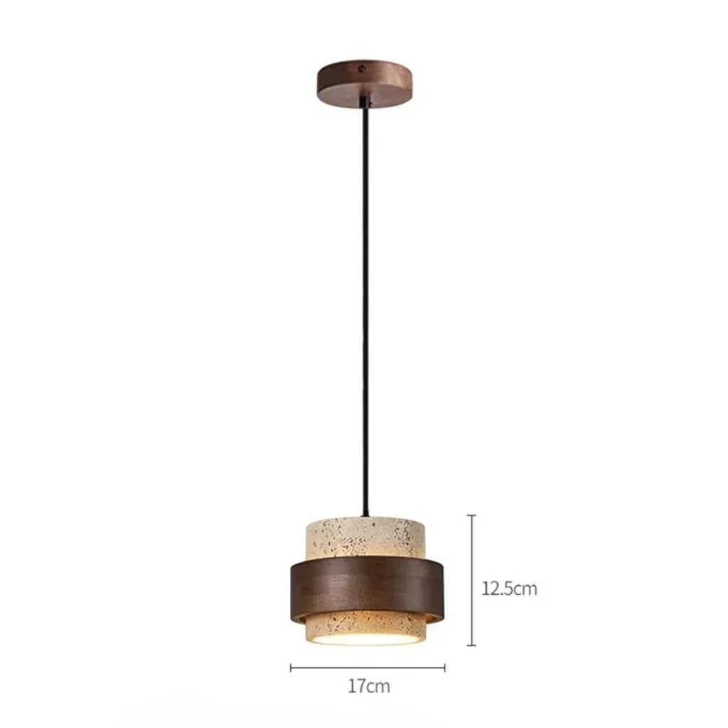 Yellow Travertine & Wood Pendant Light Boldenn