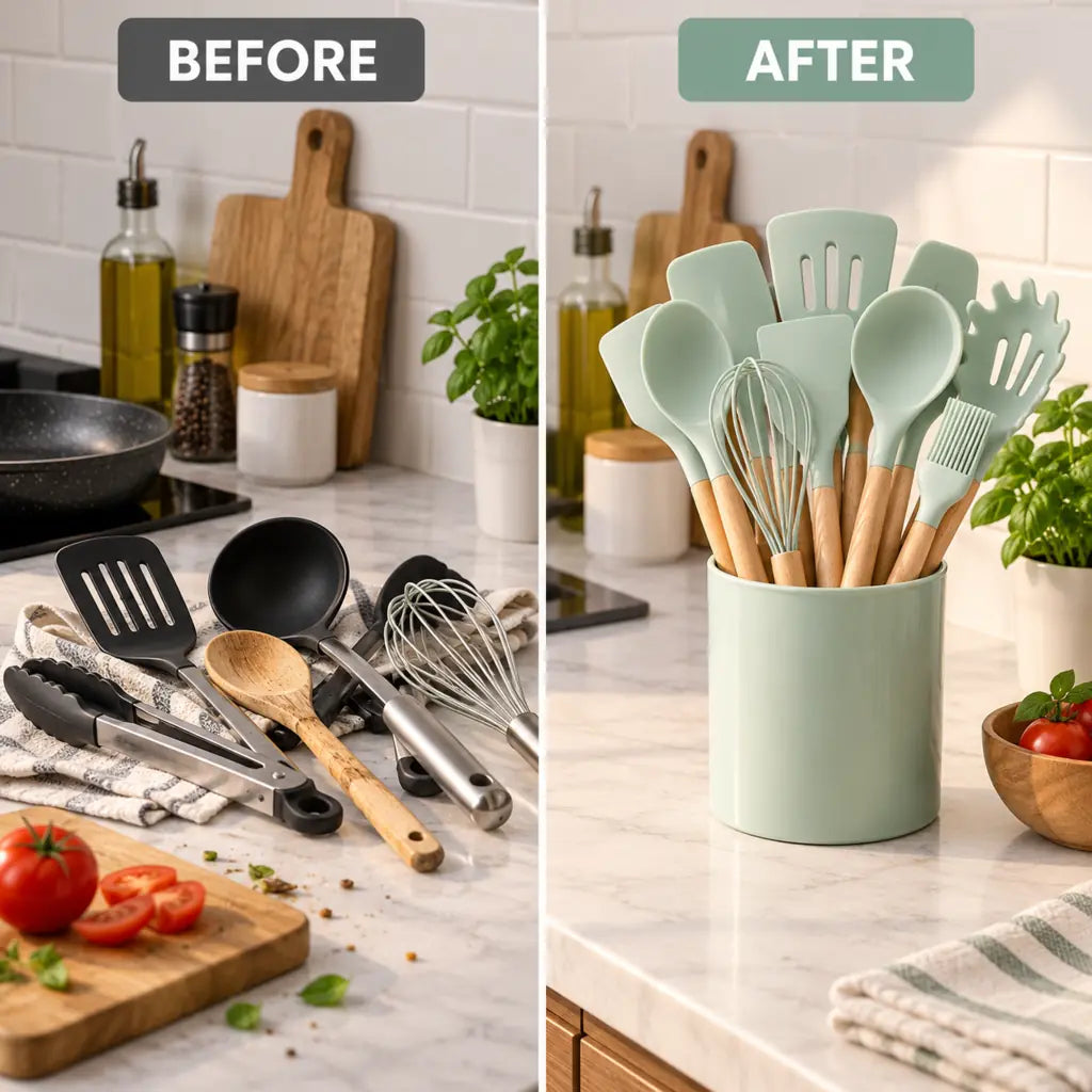 11-Piece Silicone Cooking Utensil Set with Wooden Handles