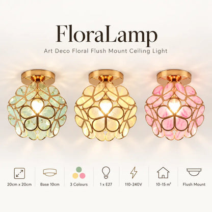 Art Deco Floral Flush Mount Ceiling Light | FloraLamp