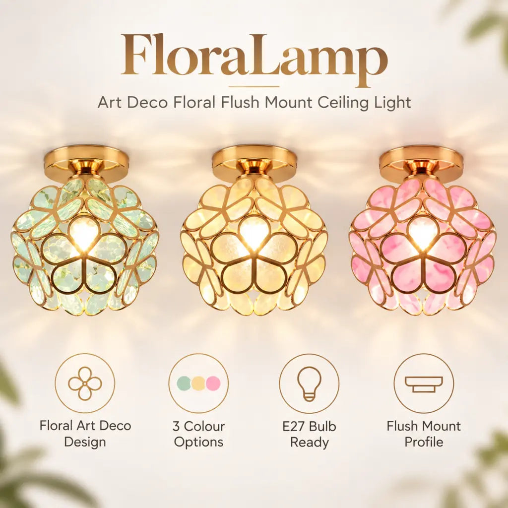 Art Deco Floral Flush Mount Ceiling Light | FloraLamp