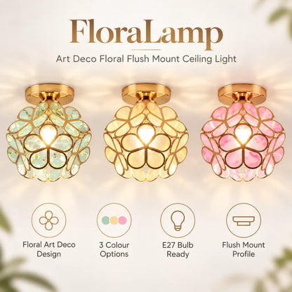 Art Deco Floral Flush Mount Ceiling Light | FloraLamp