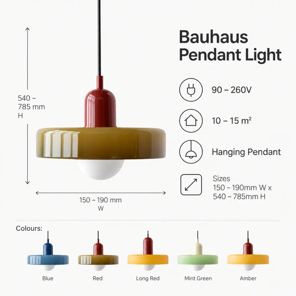 Bauhaus Pendant Light with Colored Glass Design