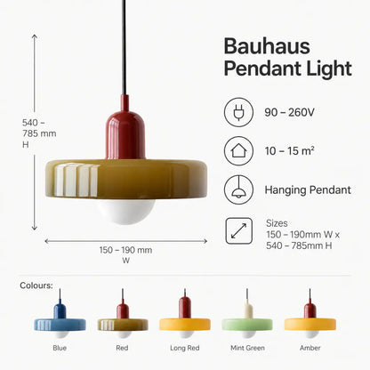 Bauhaus Pendant Light with Colored Glass Design