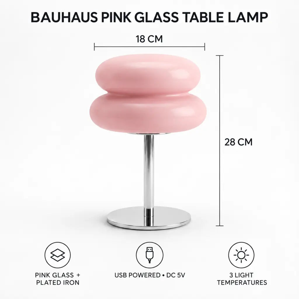 Bauhaus Pink Glass Table Lamp