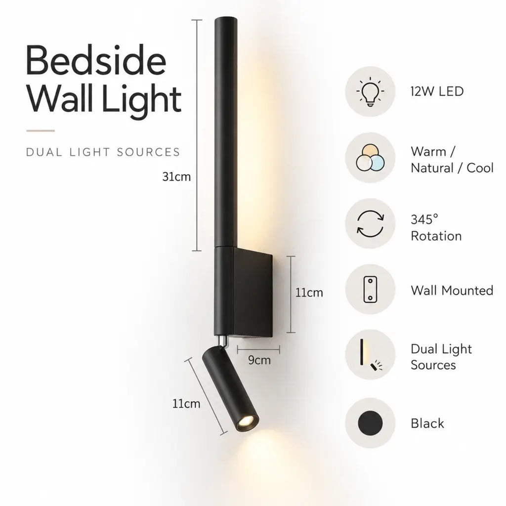 Bedside Wall Light with Reading Spot and Ambient LED