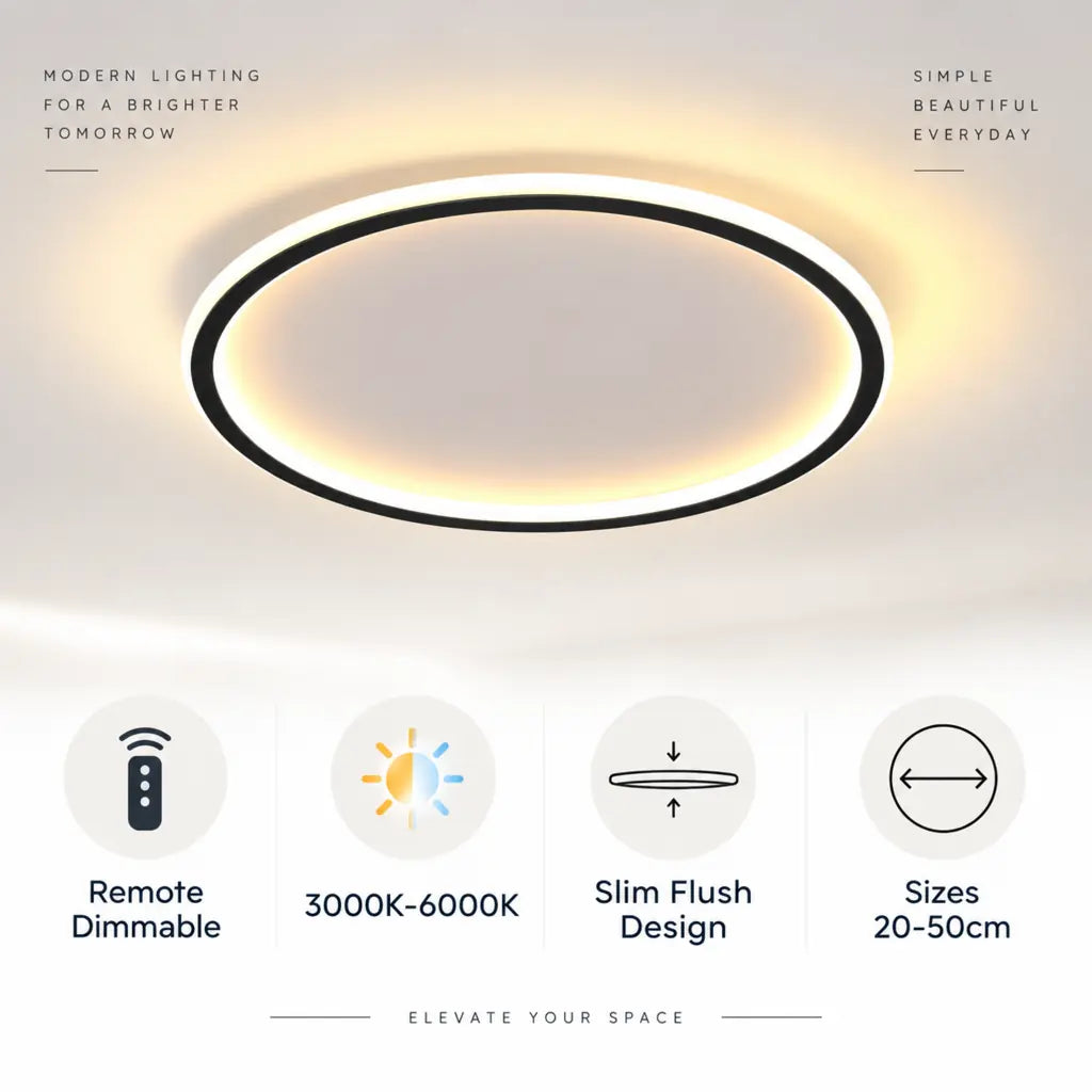 Black Round Slim LED Flush Ceiling Light