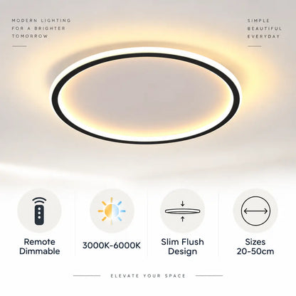 Black Round Slim LED Flush Ceiling Light
