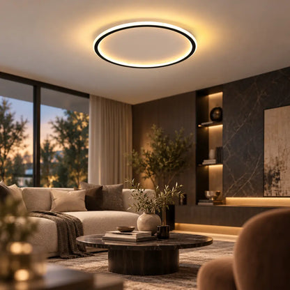 Black Round Slim LED Flush Ceiling Light