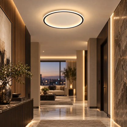 Black Round Slim LED Flush Ceiling Light