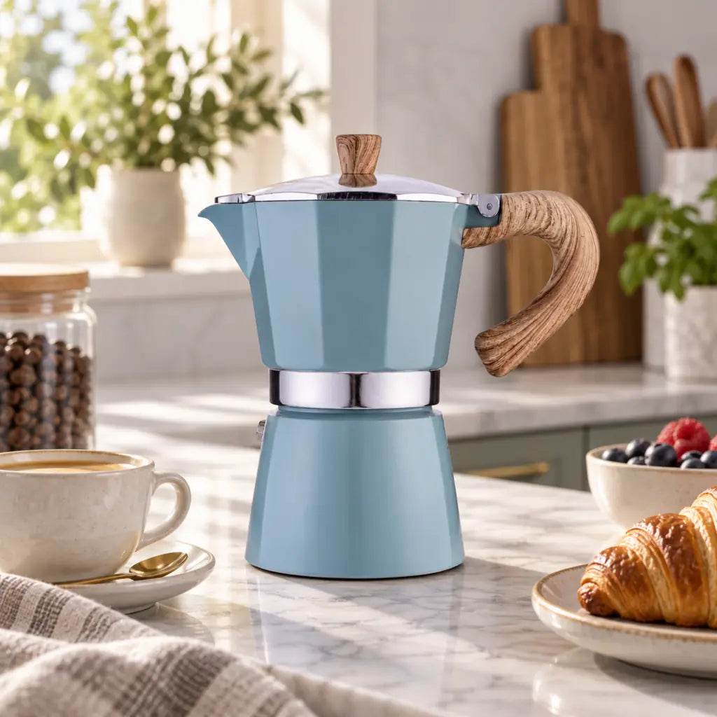 Blue Aluminium Moka Pot – Classic Italian Stovetop Espresso Maker