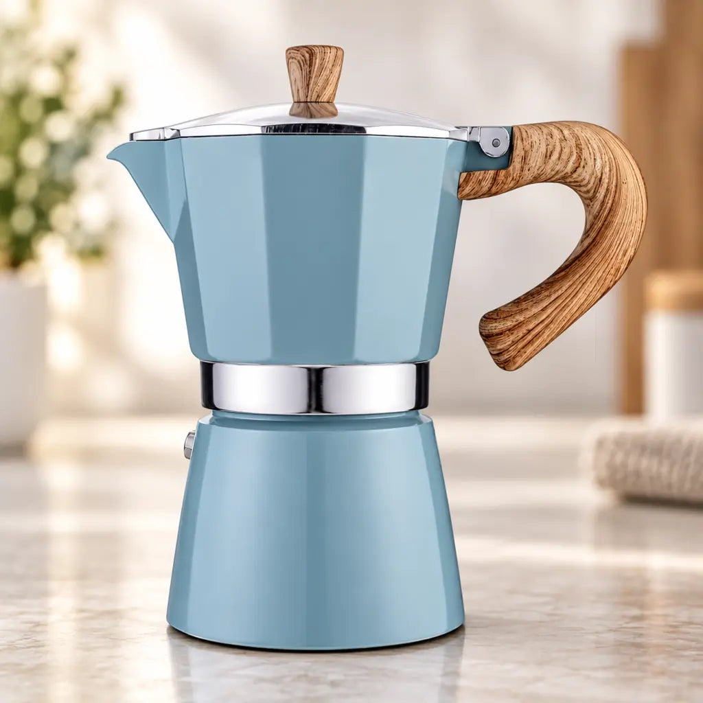 Blue Aluminium Moka Pot – Classic Italian Stovetop Espresso Maker