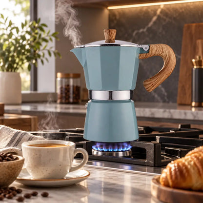 Blue Aluminium Moka Pot – Classic Italian Stovetop Espresso Maker