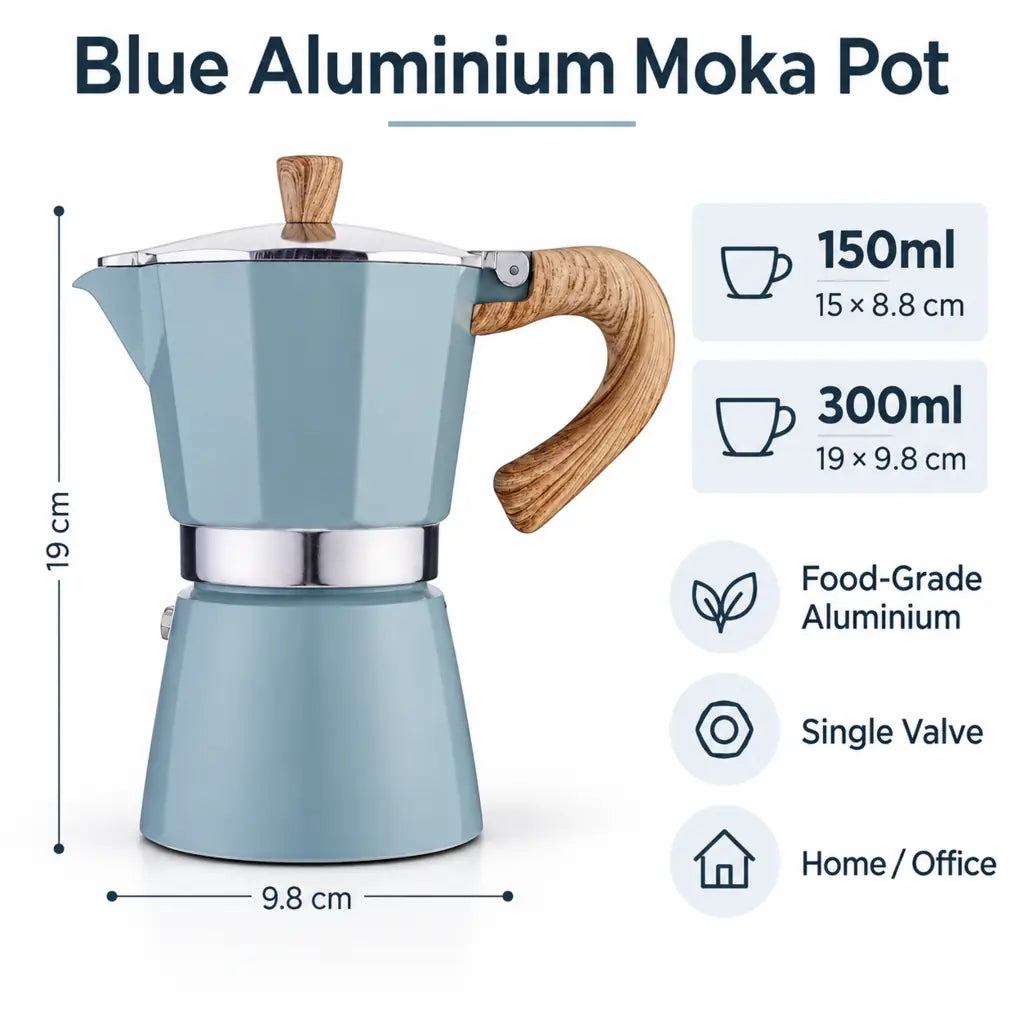 Blue Aluminium Moka Pot – Classic Italian Stovetop Espresso Maker