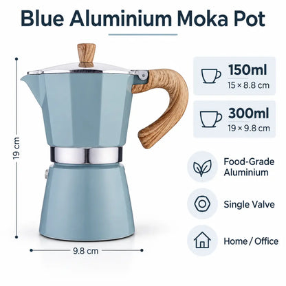Blue Aluminium Moka Pot – Classic Italian Stovetop Espresso Maker