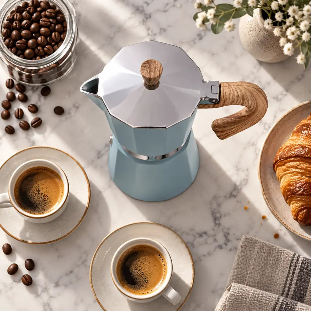 Blue Aluminium Moka Pot – Classic Italian Stovetop Espresso Maker