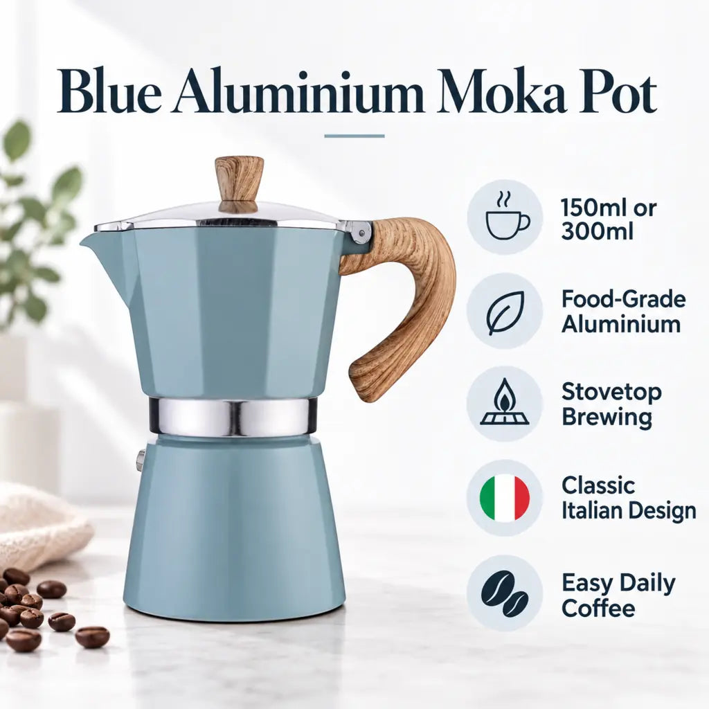 Blue Aluminium Moka Pot – Classic Italian Stovetop Espresso Maker