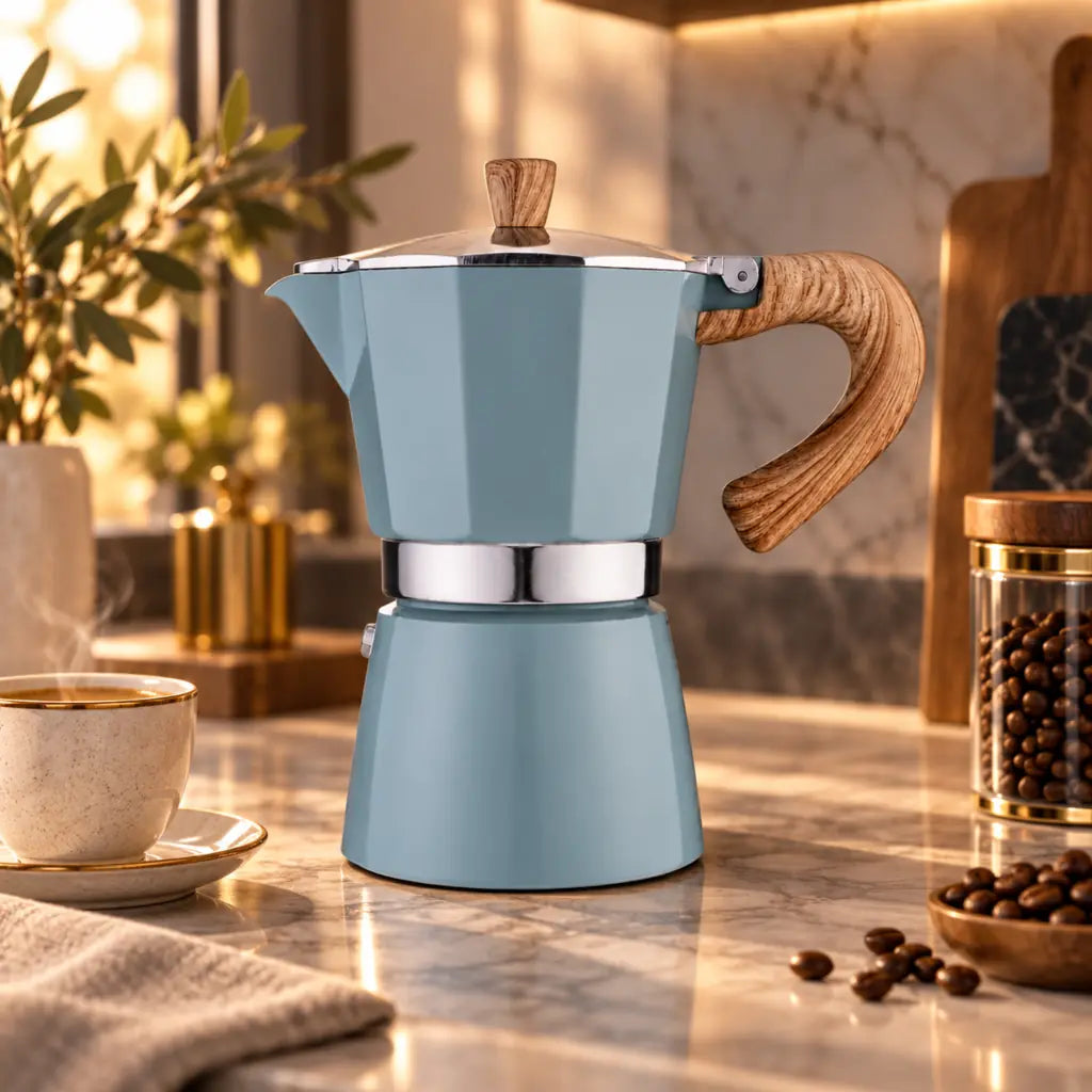 Blue Aluminium Moka Pot – Classic Italian Stovetop Espresso Maker