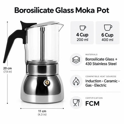 Borosilicate Glass Moka Pot – Stovetop Espresso Maker