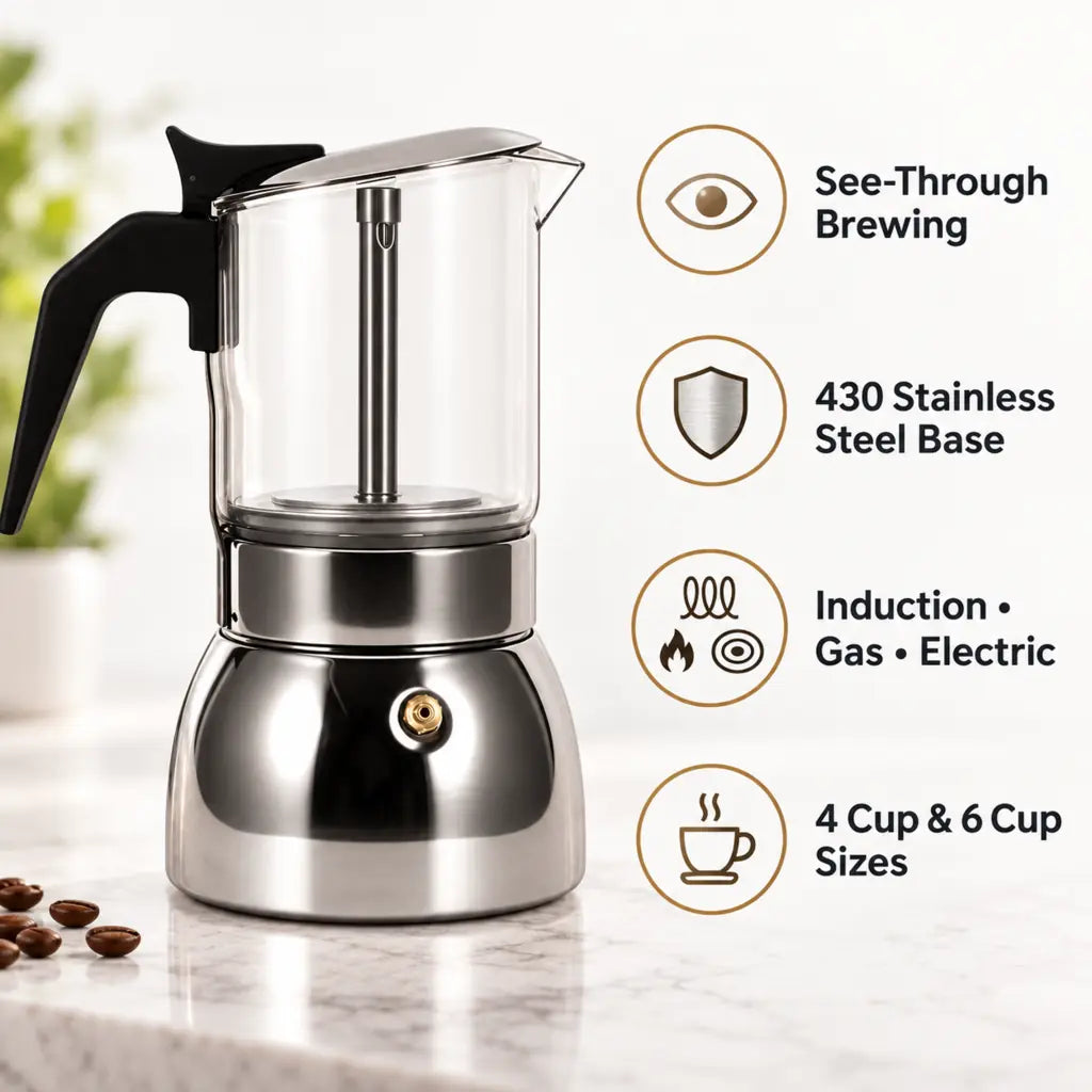 Borosilicate Glass Moka Pot – Stovetop Espresso Maker