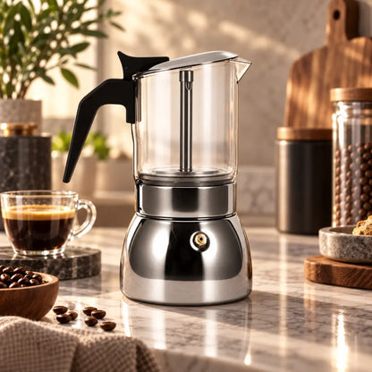 Borosilicate Glass Moka Pot – Stovetop Espresso Maker