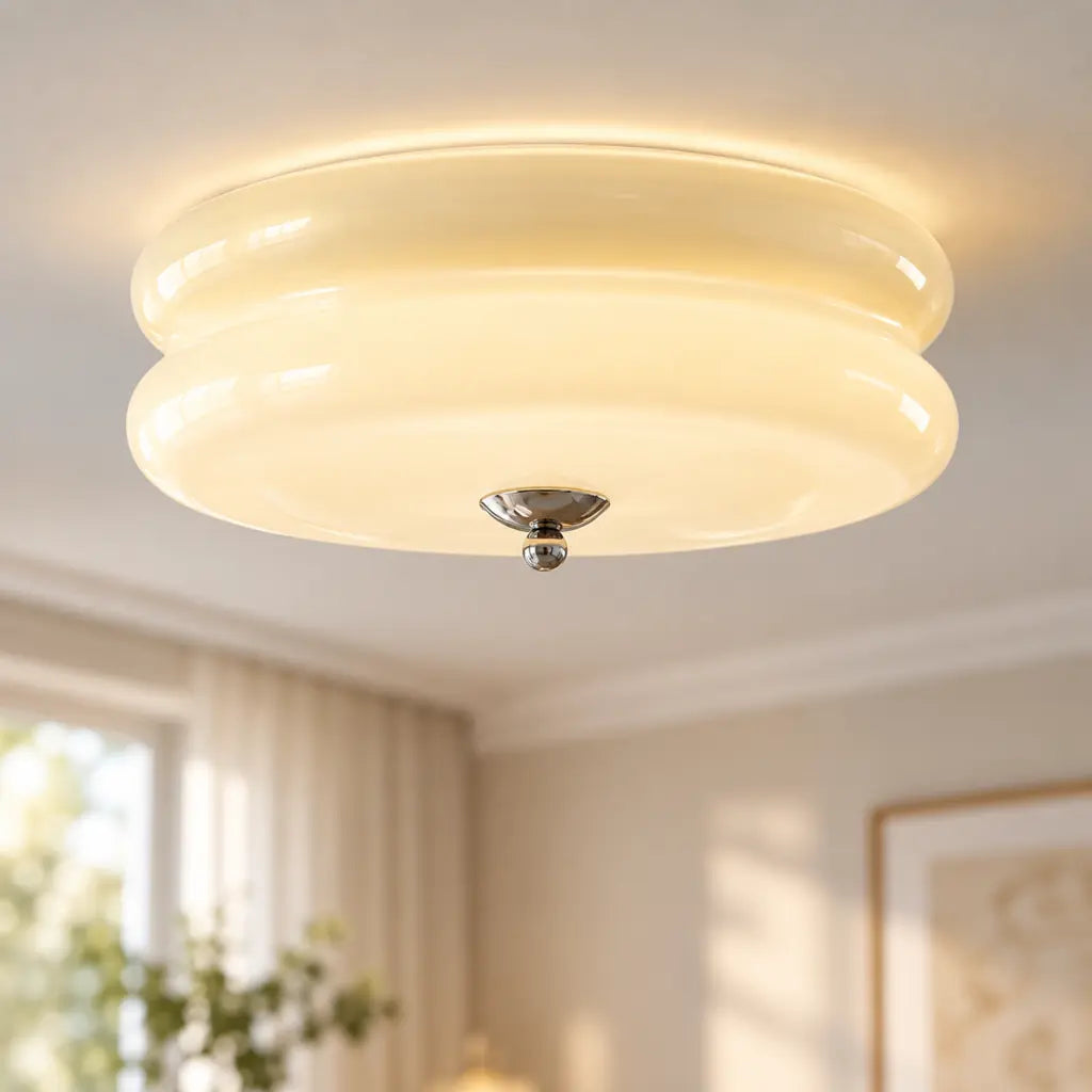 CakeLamp Art Deco Cream Glass Flush Ceiling Light
