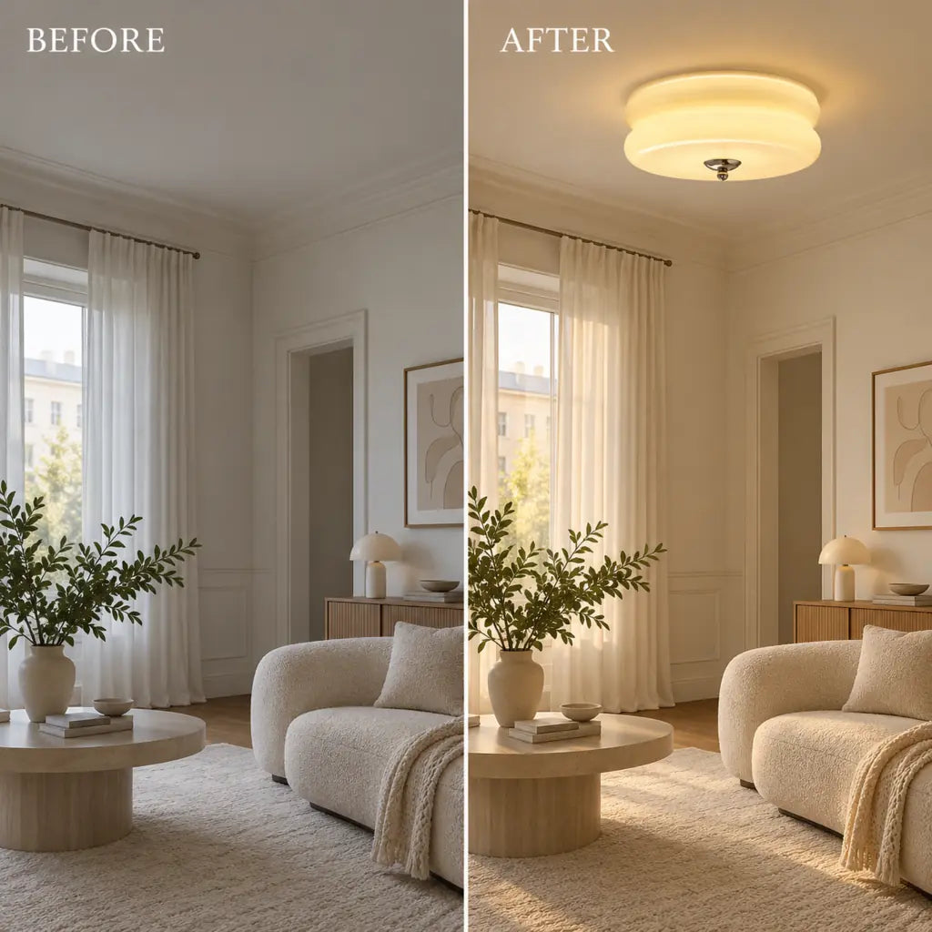 CakeLamp Art Deco Cream Glass Flush Ceiling Light