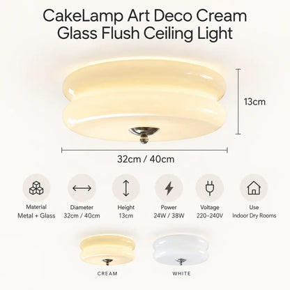 CakeLamp Art Deco Cream Glass Flush Ceiling Light