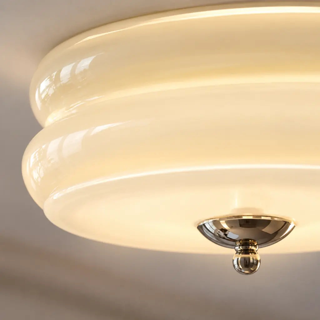 CakeLamp Art Deco Cream Glass Flush Ceiling Light
