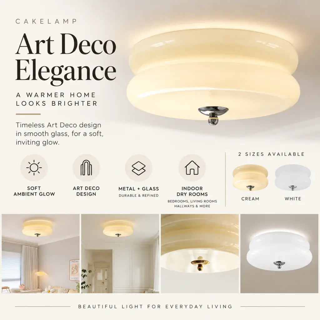 CakeLamp Art Deco Cream Glass Flush Ceiling Light