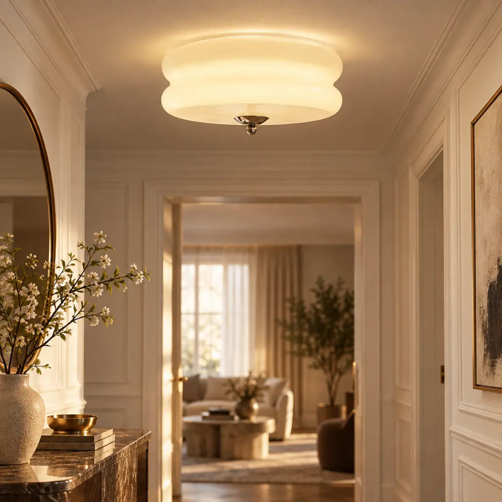 CakeLamp Art Deco Cream Glass Flush Ceiling Light