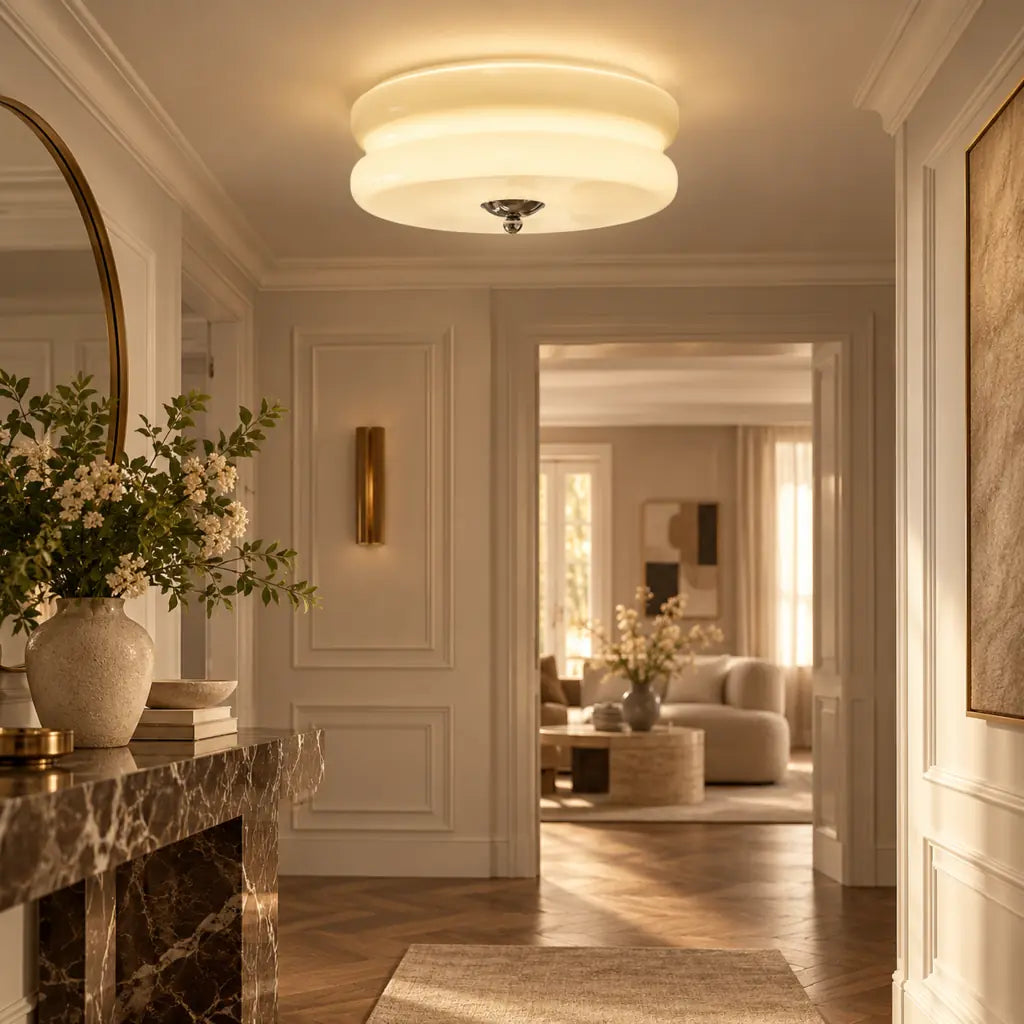 CakeLamp Art Deco Cream Glass Flush Ceiling Light