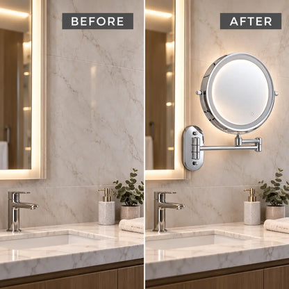 Chrome Silver Wall-Mounted LED Makeup Mirror with Extendable Arm