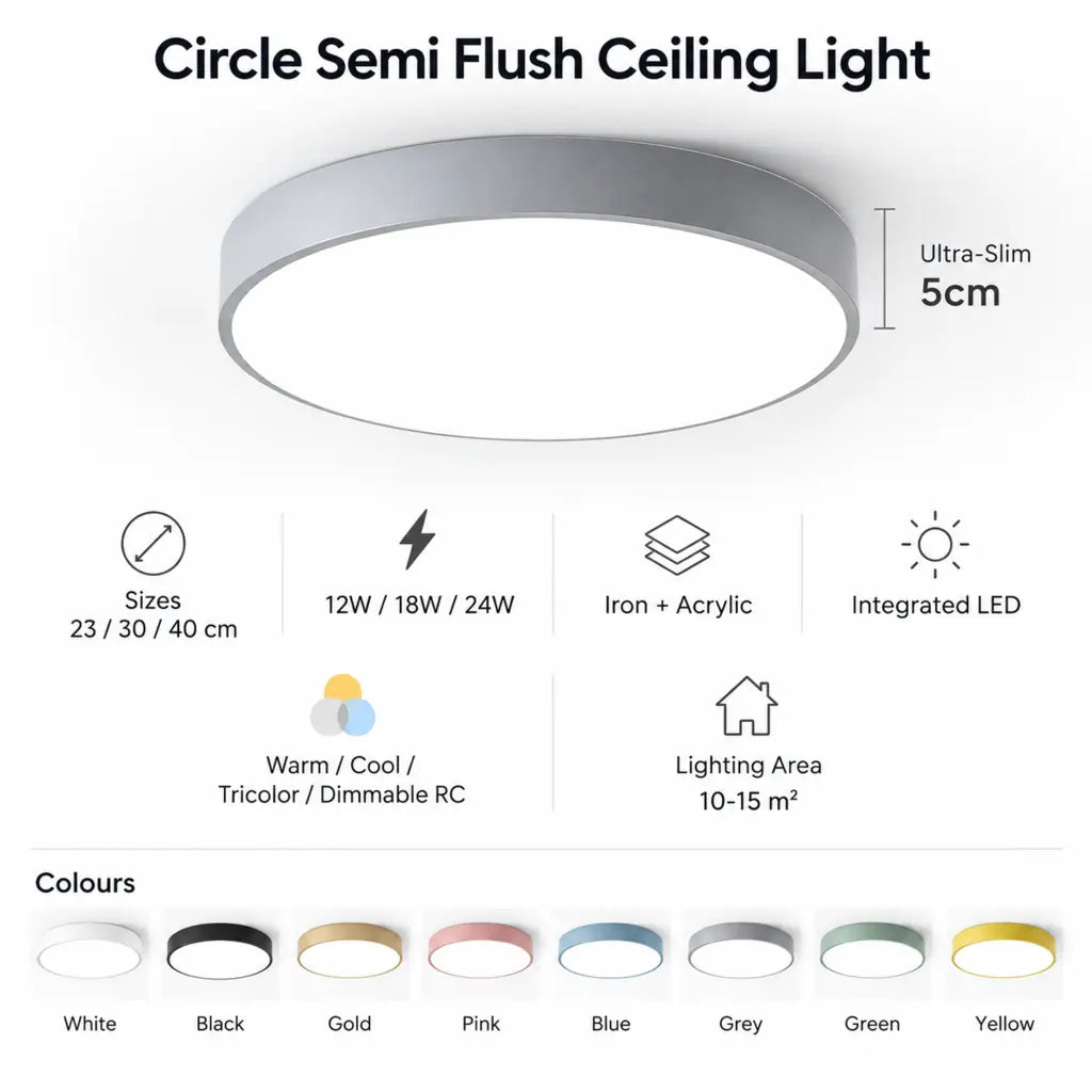 Circle Semi Flush Ceiling Light Fixture For Living Room