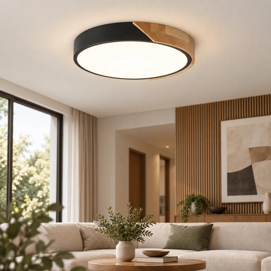 Colorful Wooden Round LED Flush Ceiling Light