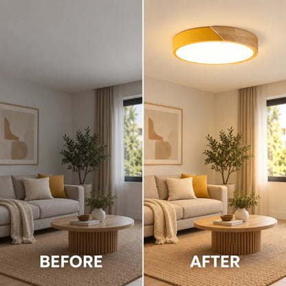 Colorful Wooden Round LED Flush Ceiling Light