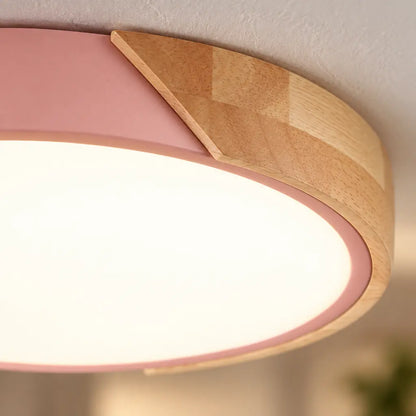 Colorful Wooden Round LED Flush Ceiling Light
