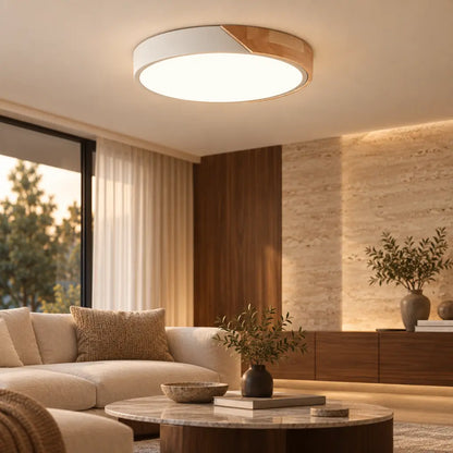 Colorful Wooden Round LED Flush Ceiling Light